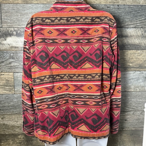 Chicos Design Corduroy Shirt Size 1 Medium 90s South Western Aztec Chic Boho - Picture 6 of 9